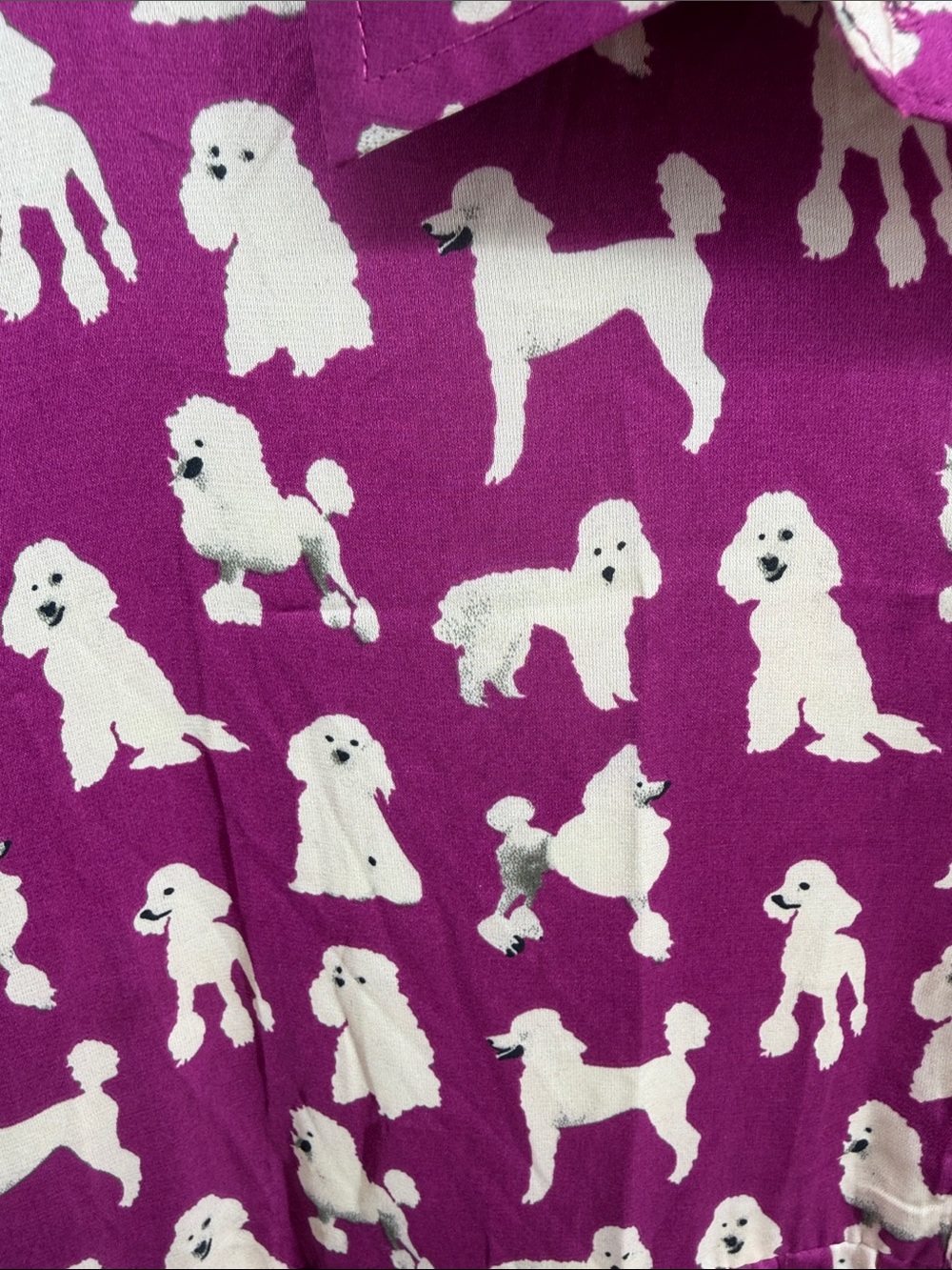 Entro satin short sleeve button up poodle dog novelty print shirt dress sz L - Picture 6 of 9